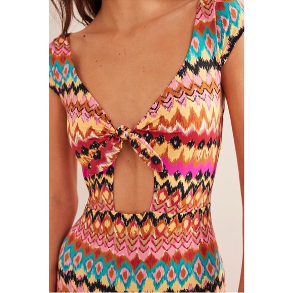 NWT Boden Aztec Print Cap Sleeve Tie Front One Piece Swimsuit Size 8 - Picture 3 of 9